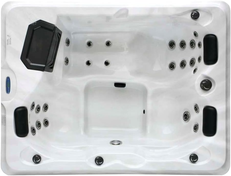 ⭐ Luxus Whirlpools – Diablo Außenwhirlpool, weiß, mit Abdeckung und Treppe, Maße 210 x 160 x 80 cm, 25 Massagedüsen, LED-Beleuchtung, Bluetooth, Audiosystem, Whirlpool Spa für 3 Personen