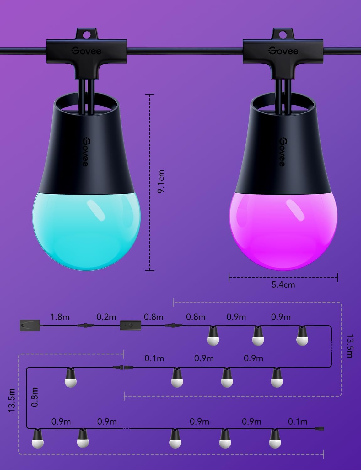 🎯 Whirlpool Gadgets – Govee Outdoor LED Fairy Lights Outdoor 2.30 m Dimmable RGBICW Fairy Lights with 16 Million Colours and 47 Scene Modes, 100 lm per LED Life 25000 h, IP65 Waterproof, Works with Alexa, Google – Bild 8