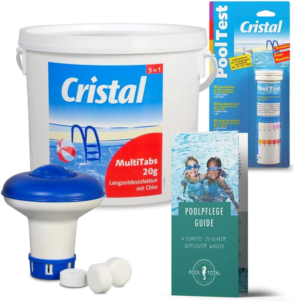 🧼 Zubehör & Pflege – POOL Total MultiTabs 5 in 1 Chlorine 5 in 1 (20 g), Chlorine Dispenser, Test Strips Care Guide