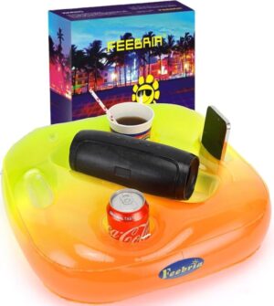 ⭐ Luxus Whirlpools  – Aufblasbarer Getränkehalter, 42 x 42 cm, Orange – multifunktionales Poolzubehör mit Fächern für Snacks, Handy, Bluetooth-Box – ideal für Pool, Strand, Whirlpool & Party