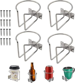 🎯 Whirlpool Gadgets – Geloo Pack of 4 Universal Stainless Steel Cup Holder Car Cup Holder for Boat Rings, Marine, Yacht, Motorhome, for Boats, Rails, Wall Mounting, Suitable for Drinks Cans, Cups, Bottles, Cups