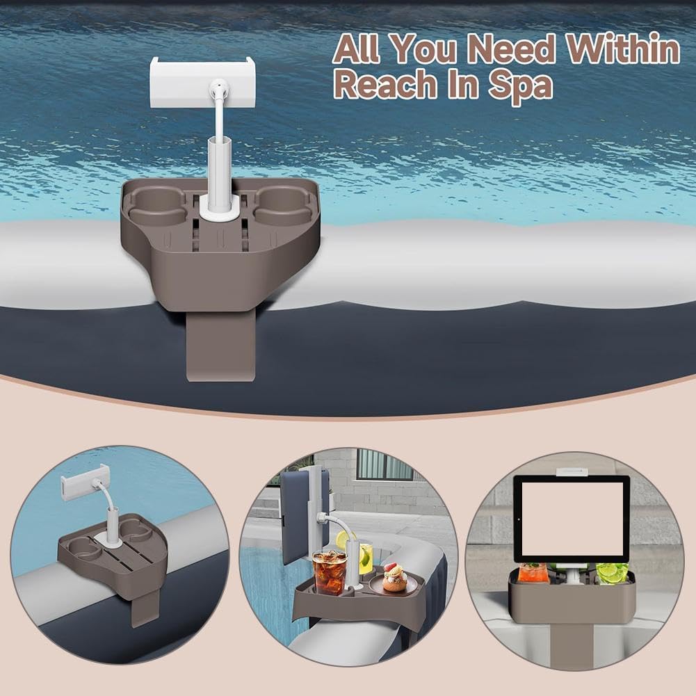 🎯 Whirlpool Gadgets – 3-in-1 Adjustable Hot Tub Tray with Drink Holder Phone Stand - Universal Fit Side Table for Inflatable Hot Tubs, Spas, Pools - Drink Snack Holder Accessories for Adults, Outdoor – Bild 2