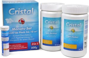 🧼 Zubehör & Pflege – Cristal Pool Care Set - 3-in-1 Complete Set for Small Pools up to 10,000 L - Effective Cleaning & Water Care - With Active Chlorine and Active Oxygen
