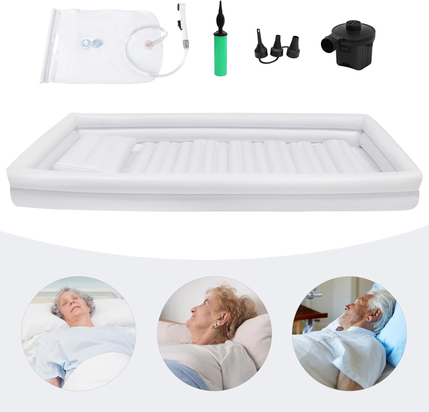 ⭐ Luxus Whirlpools – Aufblasbare Badewanne, medizinisches aufblasbares Duschbadeset für Erwachsene, PVC-Badewanne mit elektrischer Luftpumpe, Kissen und Wasserbeutel, Badewanne im Bett für Behinderte, ältere Menschen – Bild 6