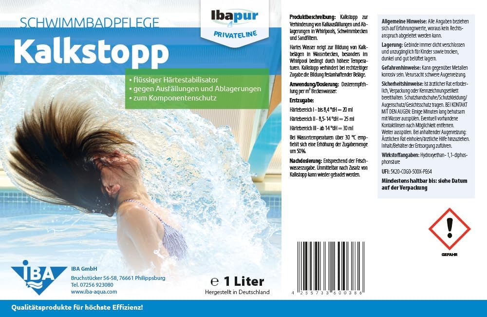 🧼 Zubehör & Pflege – IBA Limescale Stop Hardness Stabiliser Pool Swimming Pool Fountain 1 Litre – Bild 2