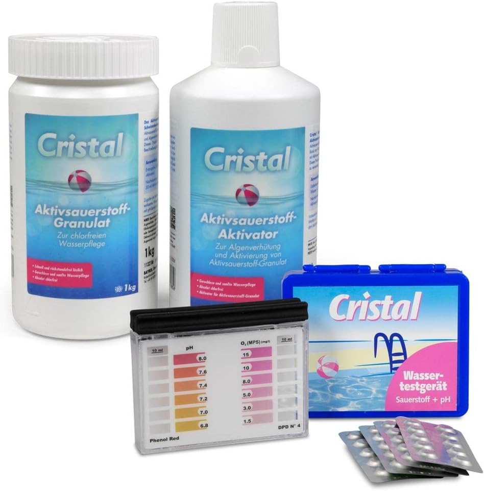 🧼 Zubehör & Pflege – Bayrol Cristal Set with Active Oxygen Granules, Activator & Tester for Quick and Chlorine-Free Water Disinfection in the Pool