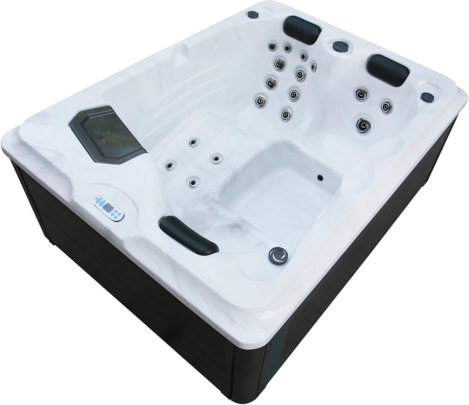 ⭐ Luxus Whirlpools – Diablo Außenwhirlpool, weiß, mit Abdeckung und Treppe, Maße 210 x 160 x 80 cm, 25 Massagedüsen, LED-Beleuchtung, Bluetooth, Audiosystem, Whirlpool Spa für 3 Personen – Bild 2