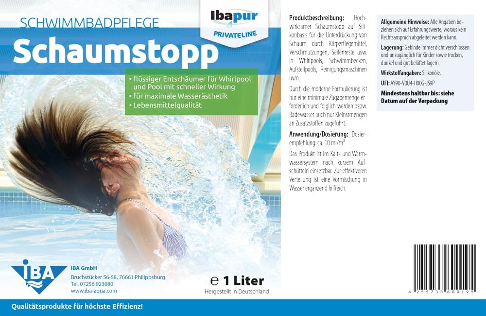🧼 Zubehör & Pflege – IBA 1 Litre Foam Stop Schaum-Ex Defoamer Pool Highly Effective Food Grade – Bild 2