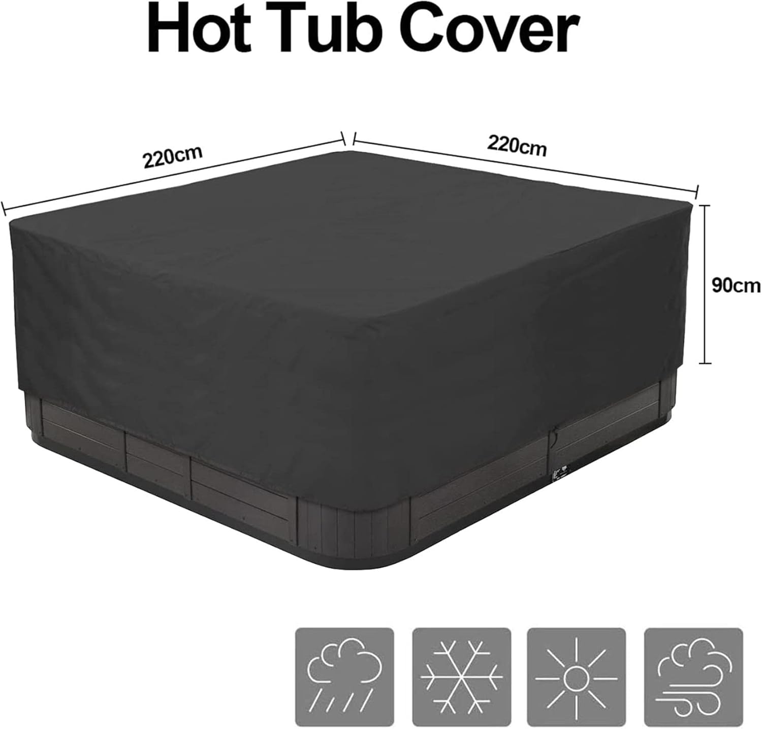 👨👩👧👦 Whirlpools für Familien & Gruppen – Abdeckung von Whirlpools, wasserdichte quadratische Whirlpool-Abdeckung aus 210D-Polyester, Outdoor-Spa-Abdeckungen, Anti-UV-Gartenbad-Pool-Abdeckung, mehrere Größen zur Auswahl, grau, 244 x 244 x 90 cm – Bild 2