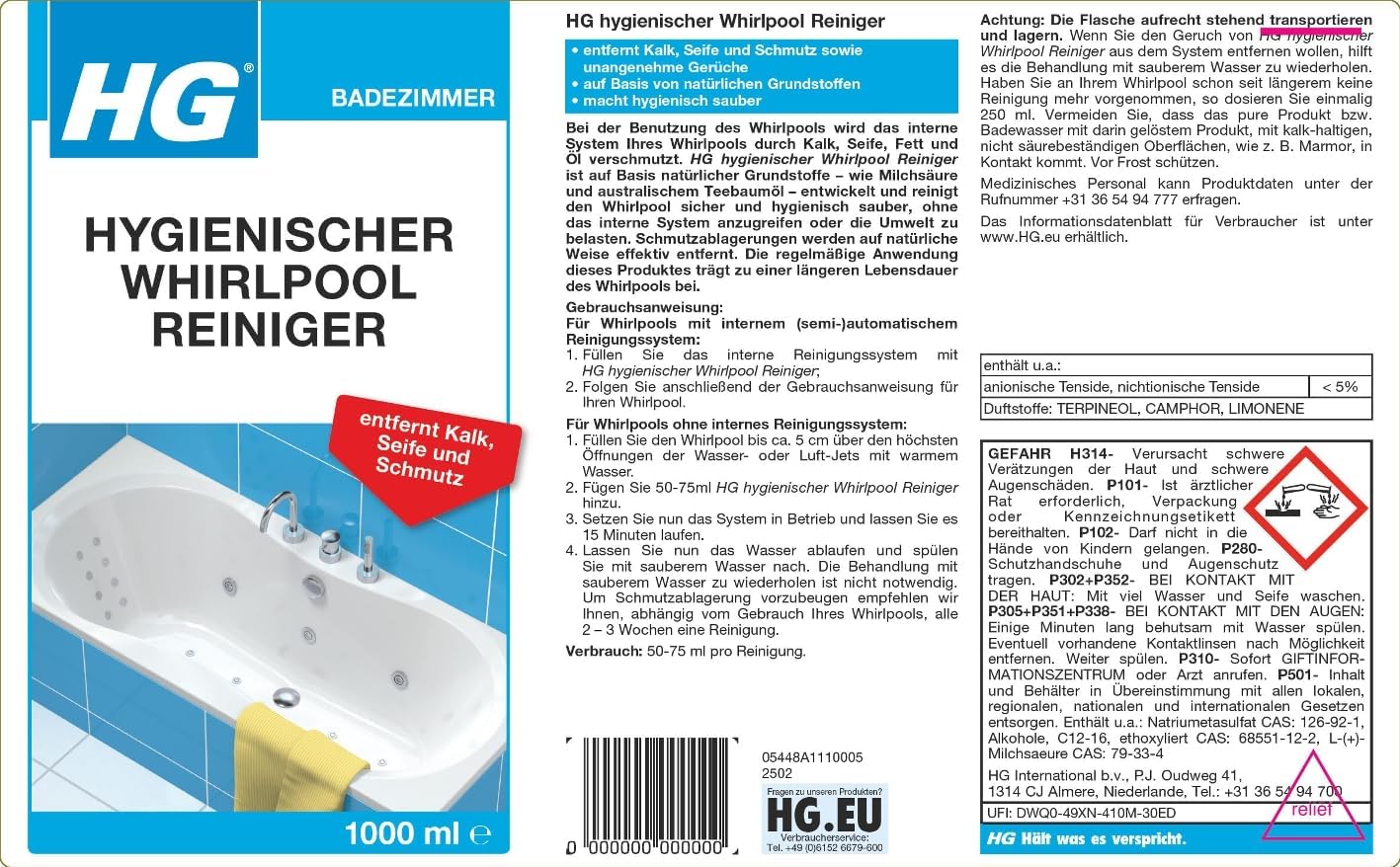 🧼 Zubehör & Pflege – HG hygienic whirlpool cleaner, 1000 ml – Bild 2