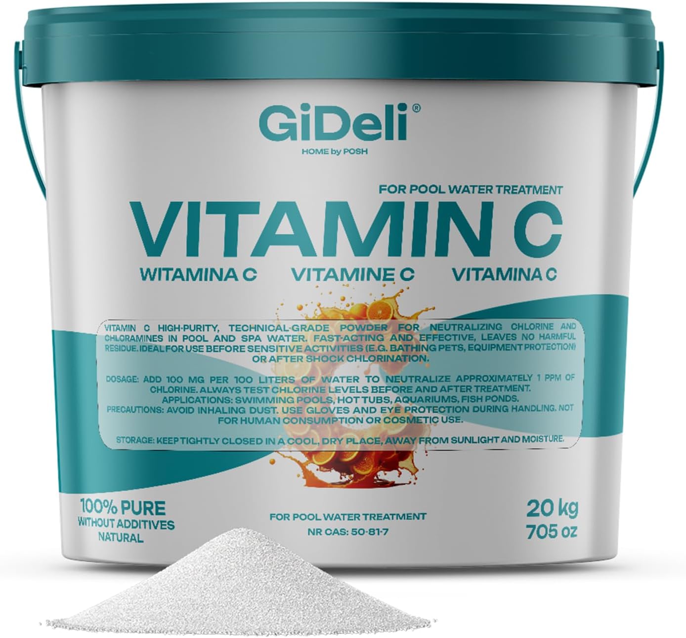 🧼 Zubehör & Pflege – Vitamin C Powder 20 kg Technically High Purity for Chlorine Neutralisation for Pool Spa Whirlpool Aquarium Pond Water
