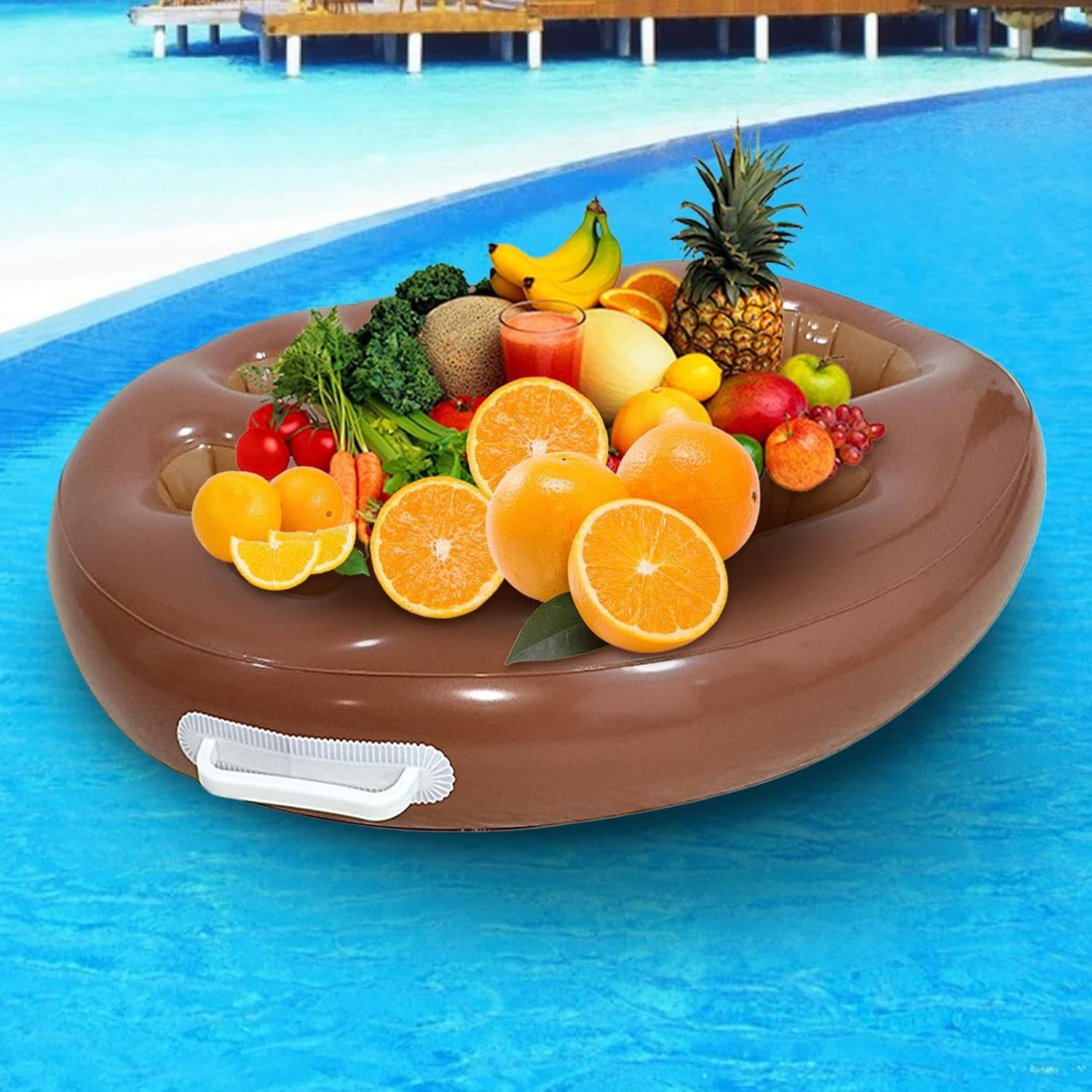 ⭐ Luxus Whirlpools – Aufblasbarer Getränkehalter – schwimmendes Getränketablett mit mehreren Schlitzen, großer Pool-Float-Organizer mit Luftpumpe, faltbarer schwimmender Tisch für Strand, Pool, Whirlpool, Picknick – Bild 6