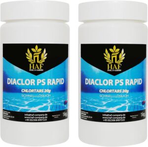🧼 Zubehör & Pflege – HAF® Quick Dissolving Chlorine Tablets 20 g with High Active Chlorine Content, Chlorine Tablets 20 g, 2 kg, S Tablets for Disinfection of Pool, Swimming Pool and Hot Tub, Quality: Made in Europe,