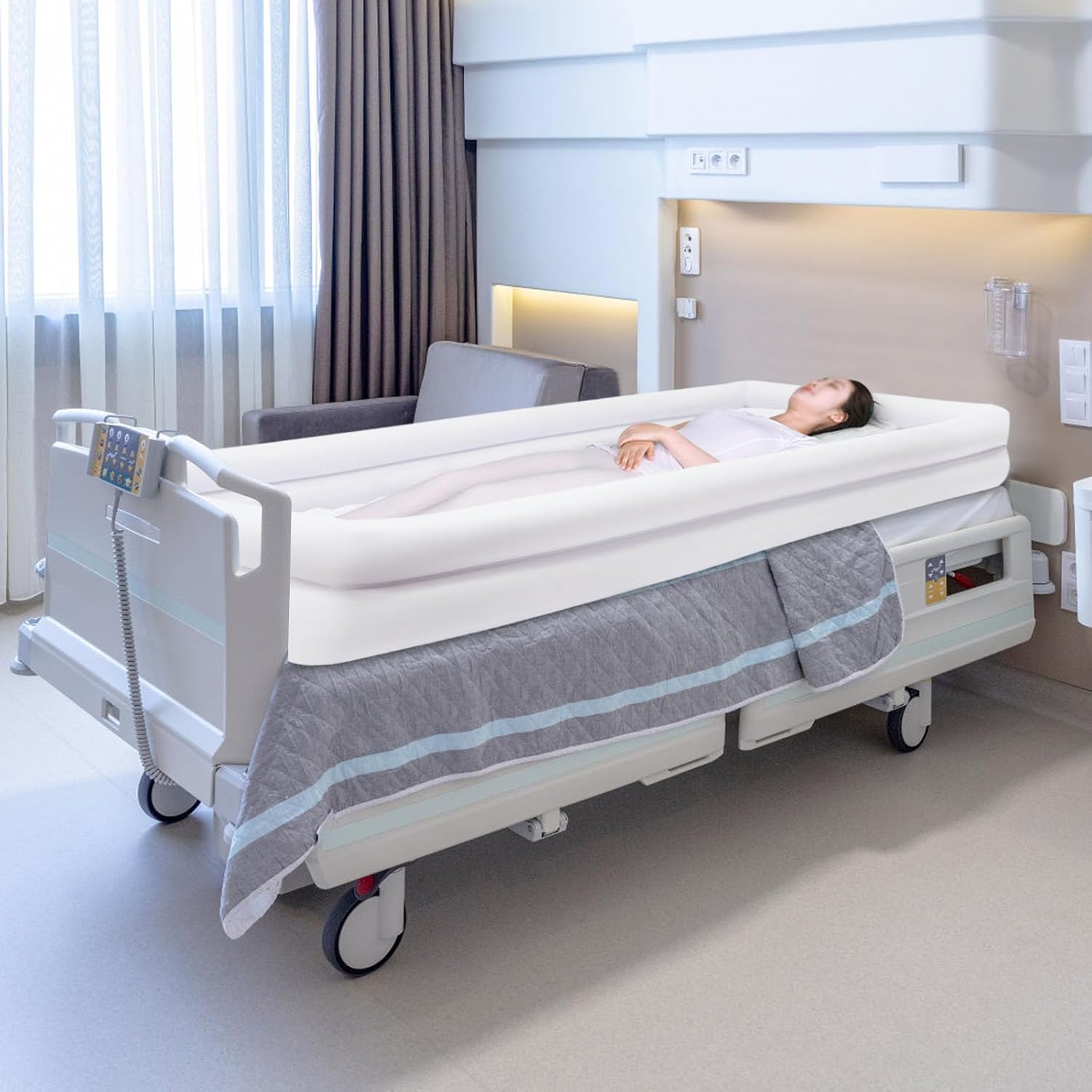 ⭐ Luxus Whirlpools – Aufblasbare Badewanne, medizinisches aufblasbares Duschbadeset für Erwachsene, PVC-Badewanne mit elektrischer Luftpumpe, Kissen und Wasserbeutel, Badewanne im Bett für Behinderte, ältere Menschen – Bild 7