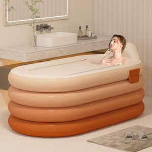 ⭐ Luxus Whirlpools  – Aufblasbare Badewanne, Erwachsene, faltbare mobile Badewanne zum Duschen, Badewannen mit Sprudelfunktion für den Außenbereich, Eisbehälter, Eisbad für Camping (Längen 120, Orange)