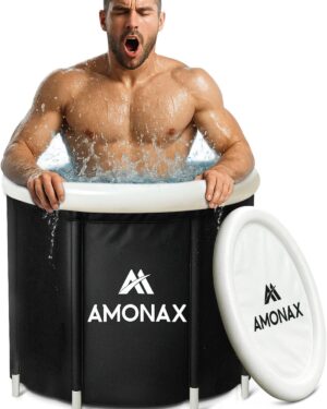 ⭐ Luxus Whirlpools – Amonax Eisbadefass, Außenbad für Kryotherapie, tragbare Eisbadewanne, Kalttauchbecken mit schwimmendem Poolthermometer, Abdeckung und Deckel, aufblasbarer Eisbehälter für Zuhause