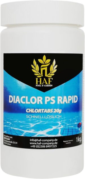 🧼 Zubehör & Pflege – HAF Quick Dissolving Chlorine Tablets 20 g with High Active Chlorine Content, Chlorine Tablets 20 g, 1 kg, S Tablets for Disinfection of Pool, Swimming Pool and Hot Tub, Quality: Made in Europe, Quantity: 1 x 1 kg