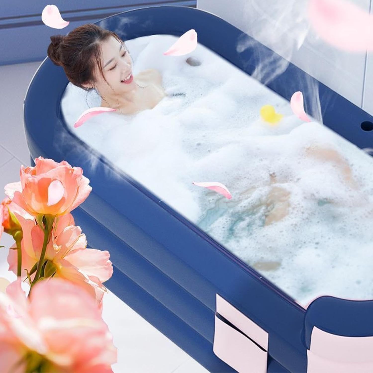 ⭐ Luxus Whirlpools – Aufblasbare Badewanne, faltbare Warmwasserbadewanne, tragbare Eiswanne, Kaltwanne, Einweichen mit Kopfstütze, Lordosenstütze, seitliche Aufbewahrungstasche für Erwachsene, Familie, Whirlpool – Bild 2