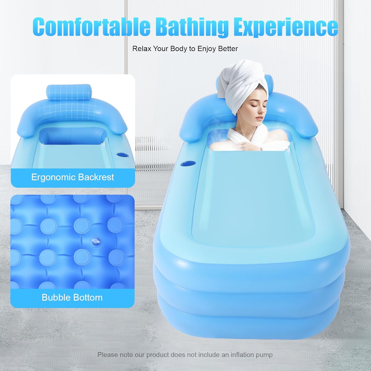 ⭐ Luxus Whirlpools – Aufblasbare Badewanne, PVC-faltbare Außenwanne, tragbare freistehende Badewanne für Erwachsenen-Spa, Sitzbadewanne, Erwachsene, Planschbecken, groß, Duschbad, mobile Whirlpool-Badewanne – Bild 3