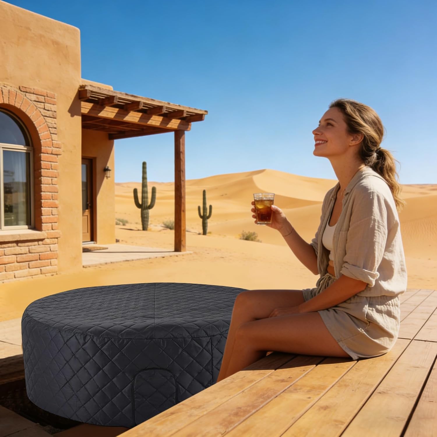 🧊 Whirlpools für Balkon & Terrasse – Spa-Abdeckung – energiesparender Deckel | Faltbare Schutzhülle für Spa, aufblasbar, 145 cm, Winter, Garten, Terrasse, Haus – Bild 9