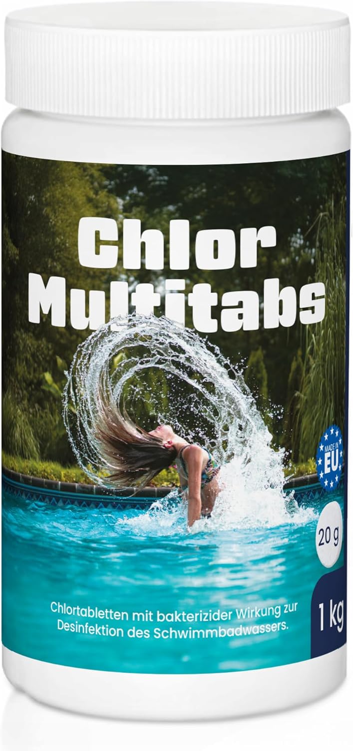 🧼 Zubehör & Pflege – Chlorine 5 in 1 Multi Tablets for Pool & Hot Tub, 1 kg Bucket of Slow Dissolving 20 g Tablets, Disinfection, Algae Prevention, Flocculation, pH Stabilisation & Turbidity Removal