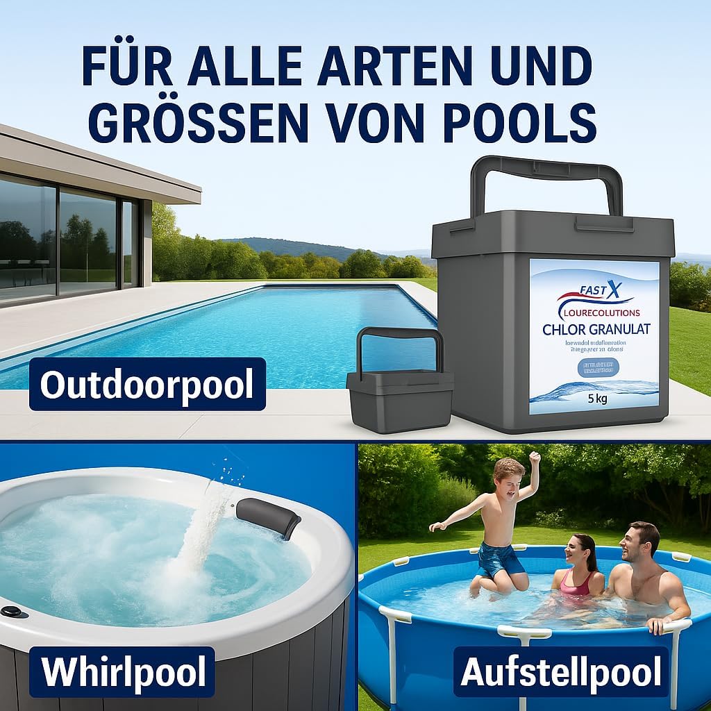 🧼 Zubehör & Pflege – Chlorine Granules 5 kg - Highly Effective Active Chlorine for Pool & Whirlpool - Quick Disinfection & Algae Control, pH Neutral, Made in Europe - Granules for Water Care Season Pack – Bild 3