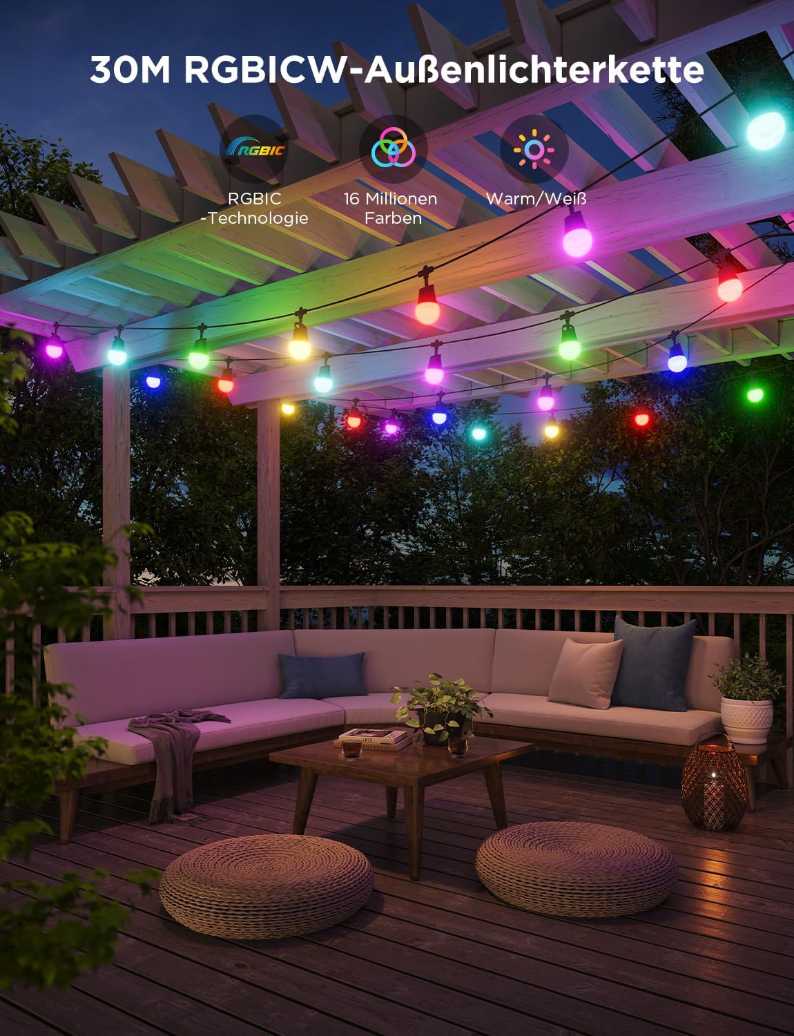 🎯 Whirlpool Gadgets – Govee Outdoor LED Fairy Lights Outdoor 2.30 m Dimmable RGBICW Fairy Lights with 16 Million Colours and 47 Scene Modes, 100 lm per LED Life 25000 h, IP65 Waterproof, Works with Alexa, Google – Bild 2