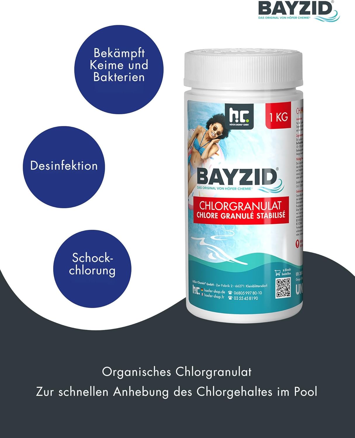 🧼 Zubehör & Pflege – Höfer Chemie 6 x 1 kg Chlorine Granules Bayzid – 56% Active Chlorine Content for Quick Increase of Chlorine Content – Fights Germs & Bacteria – Easily Soluble – Bild 2