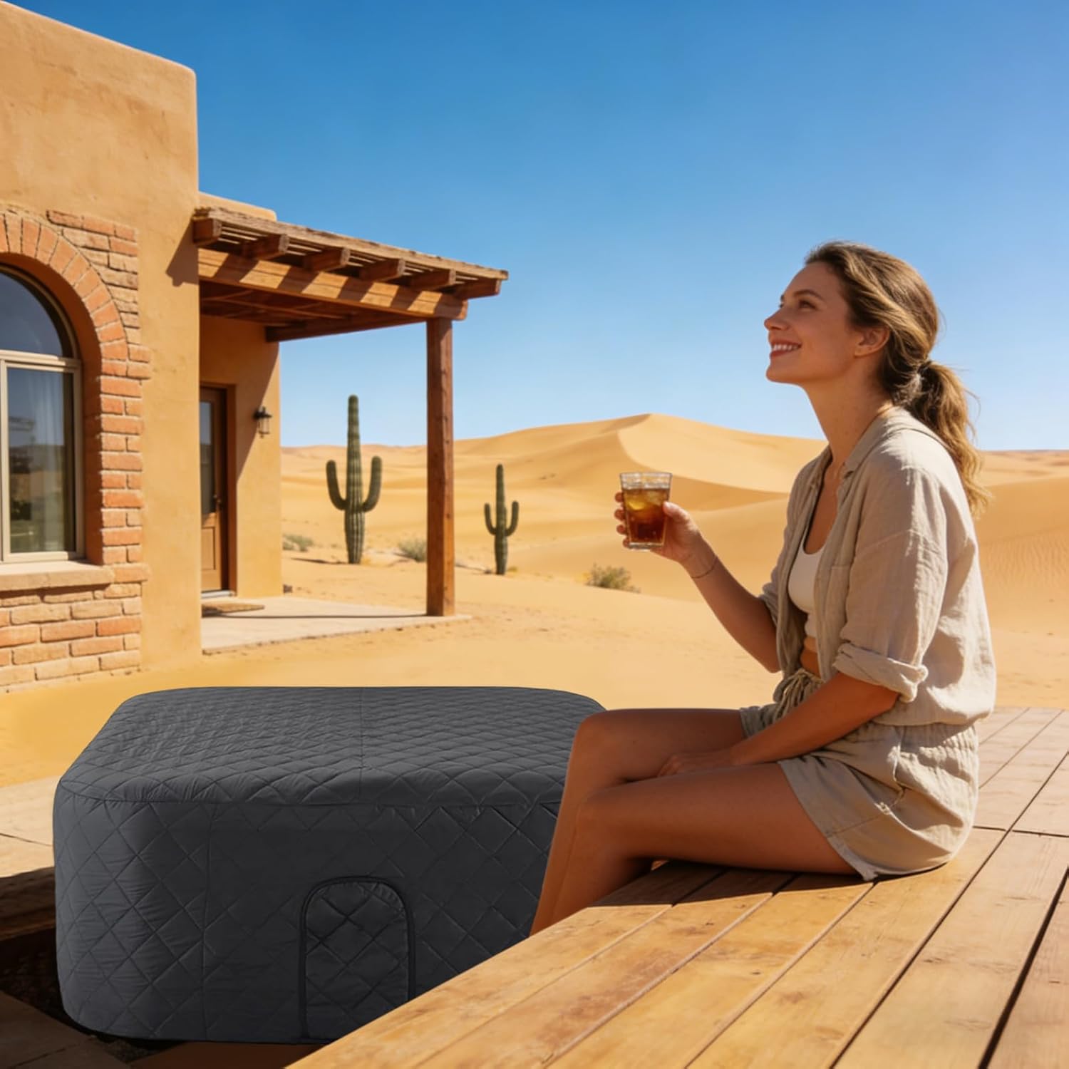 🧊 Whirlpools für Balkon & Terrasse – Spa-Abdeckungen und Abdeckungen | energiesparender Deckel, faltbar, für Spa, aufblasbar, 145 cm, Winter, Garten, Terrasse, Haus – Bild 7