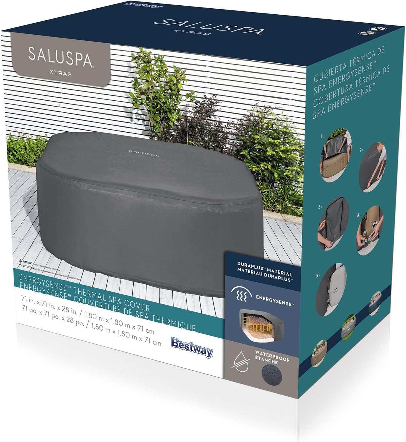 ⭐ Luxus Whirlpools – Bestway SaluSpa EnergySense thermische aufblasbare Whirlpool-Spa-Abdeckung, 71" x 71" x 28" – Bild 3