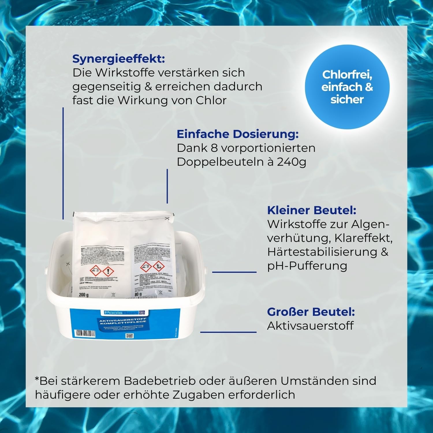 🧼 Zubehör & Pflege – PoolsBest Active Oxygen Pool Complete Care 2.24 kg I Active Oxygen Granules with Clarifying Effect I 8 Double Bags with Chlorine-Free Oxygen Granules I Pool Oxygen for Disinfection & Algae Prevention – Bild 3