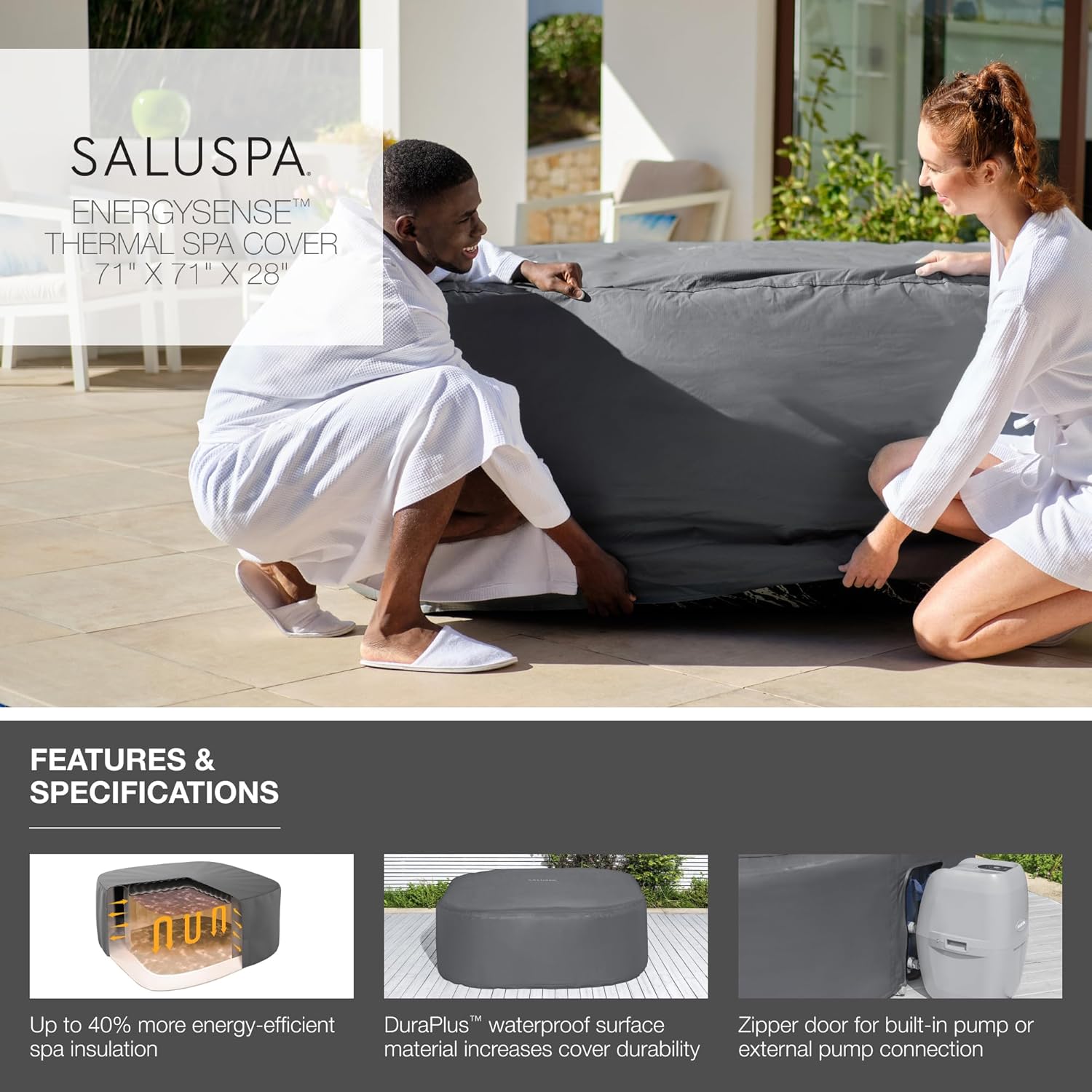 ⭐ Luxus Whirlpools – Bestway SaluSpa EnergySense thermische aufblasbare Whirlpool-Spa-Abdeckung, 71" x 71" x 28" – Bild 2