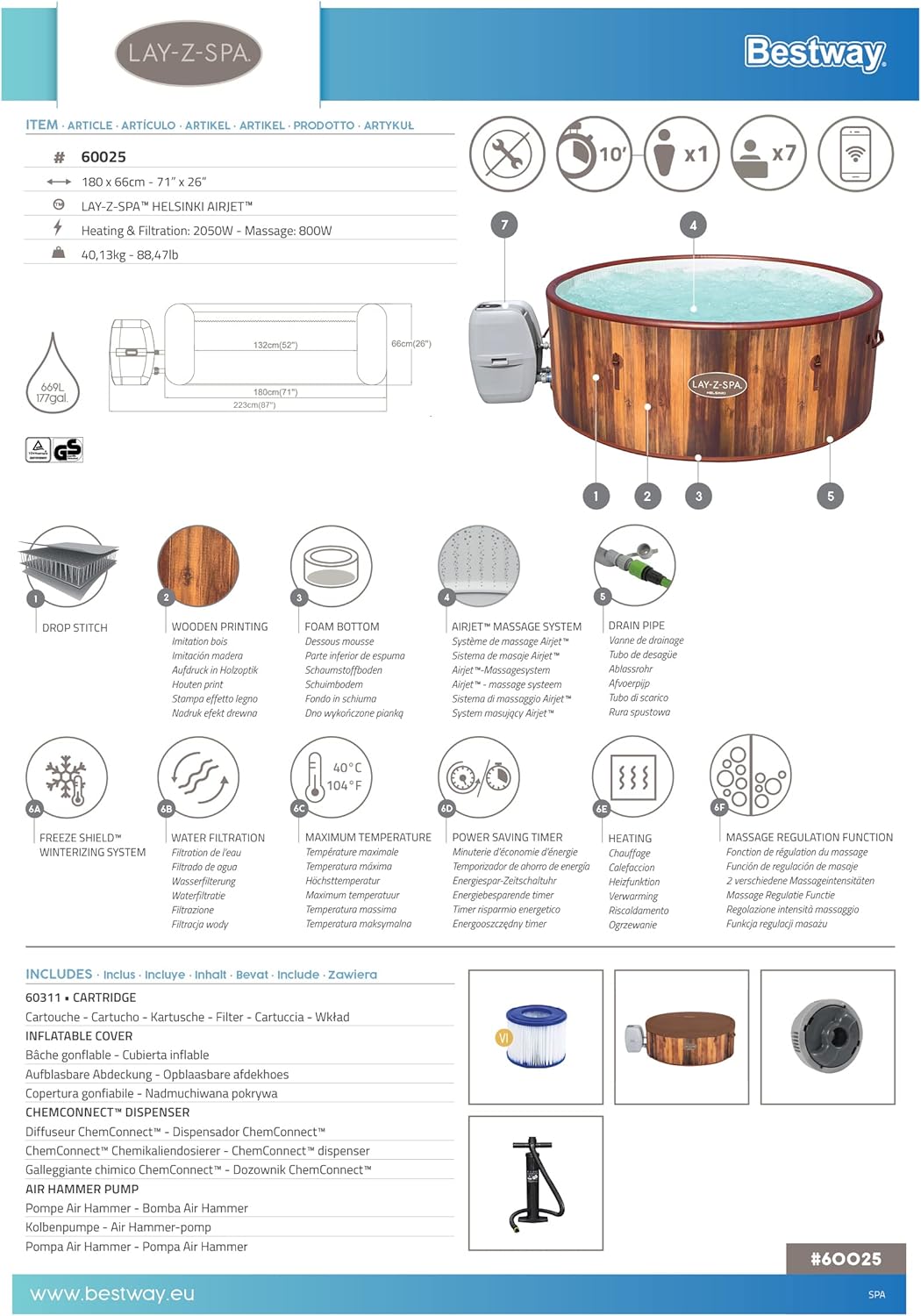 ⭐ Luxus Whirlpools – Bestway® LAY-Z-SPA® Helsinki AirJet™ runder Whirlpool, 180 x 66 cm – Bild 13