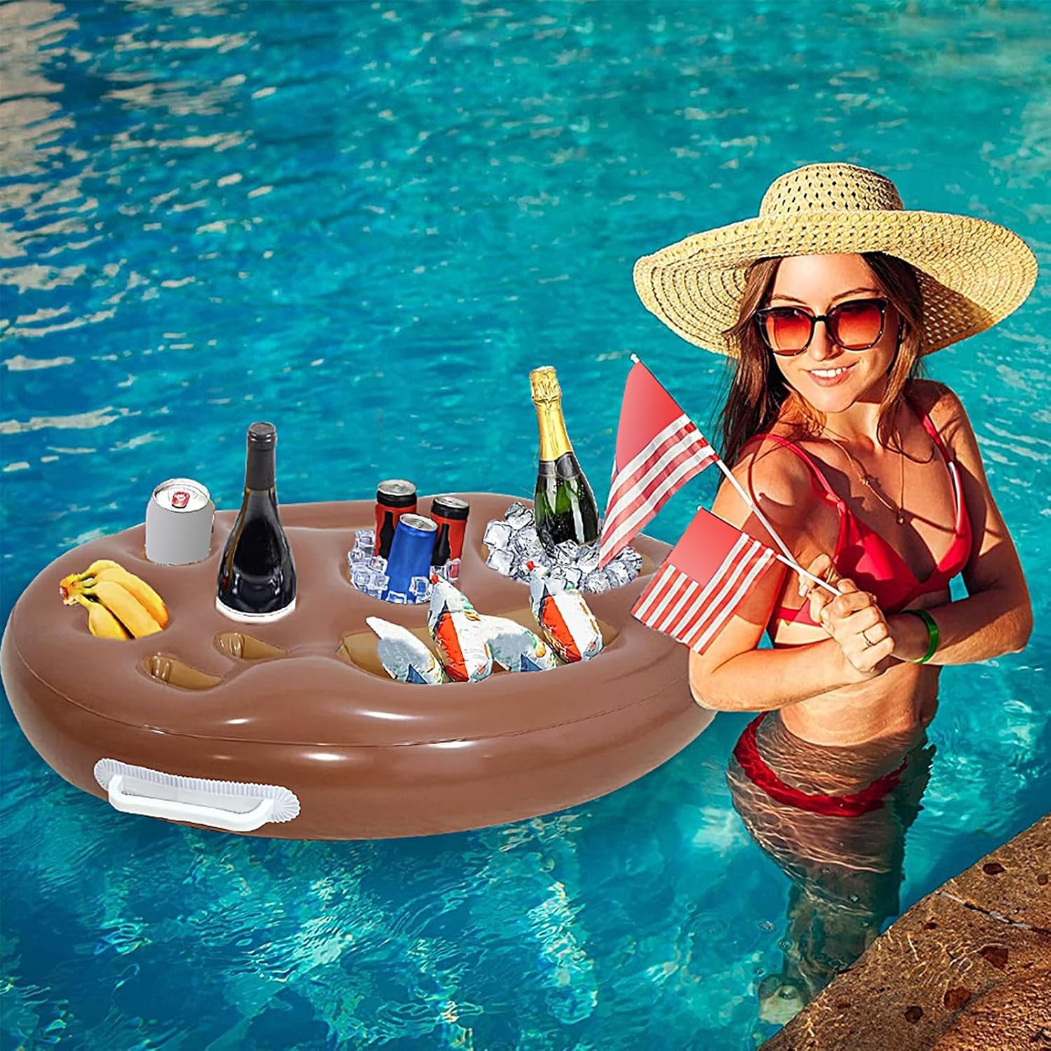 ⭐ Luxus Whirlpools – Aufblasbarer Getränkehalter – schwimmendes Getränketablett mit mehreren Schlitzen, großer Pool-Float-Organizer mit Luftpumpe, faltbarer schwimmender Tisch für Strand, Pool, Whirlpool, Picknick – Bild 3