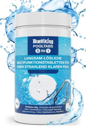 🧼 Zubehör & Pflege – BlueViking Chlorine Tablets for Pool 5 in 1 - Highly Effective Multitabs Pool 20 g in 1 kg Bucket - Chlorine Pool Tablets in EU Premium Quality - Simple, Safe and Efficient Pool Care