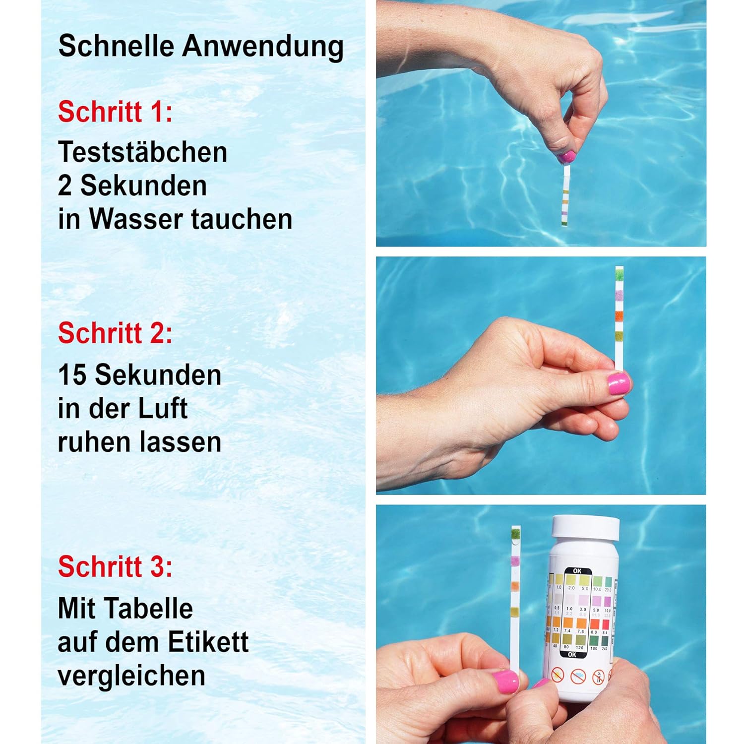 🧼 Zubehör & Pflege – Hecht Pool Test Strips - Perfect Measurement of Your Water Quality - Ideal Quick Test - New Test for Optimal Water Care, Water Quality - Chlorine Water Tester - Pool Test Strips (150) – Bild 5