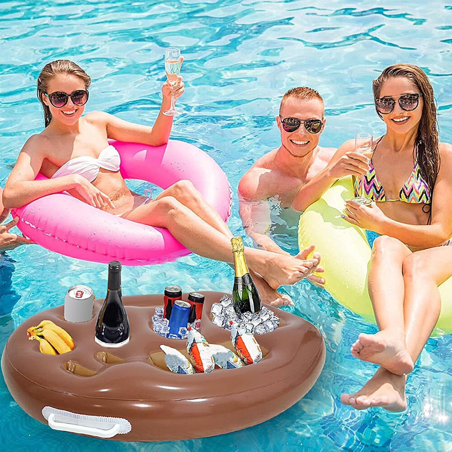 ⭐ Luxus Whirlpools – Aufblasbarer Getränkehalter – schwimmendes Getränketablett mit mehreren Schlitzen, großer Pool-Float-Organizer mit Luftpumpe, faltbarer schwimmender Tisch für Strand, Pool, Whirlpool, Picknick – Bild 4