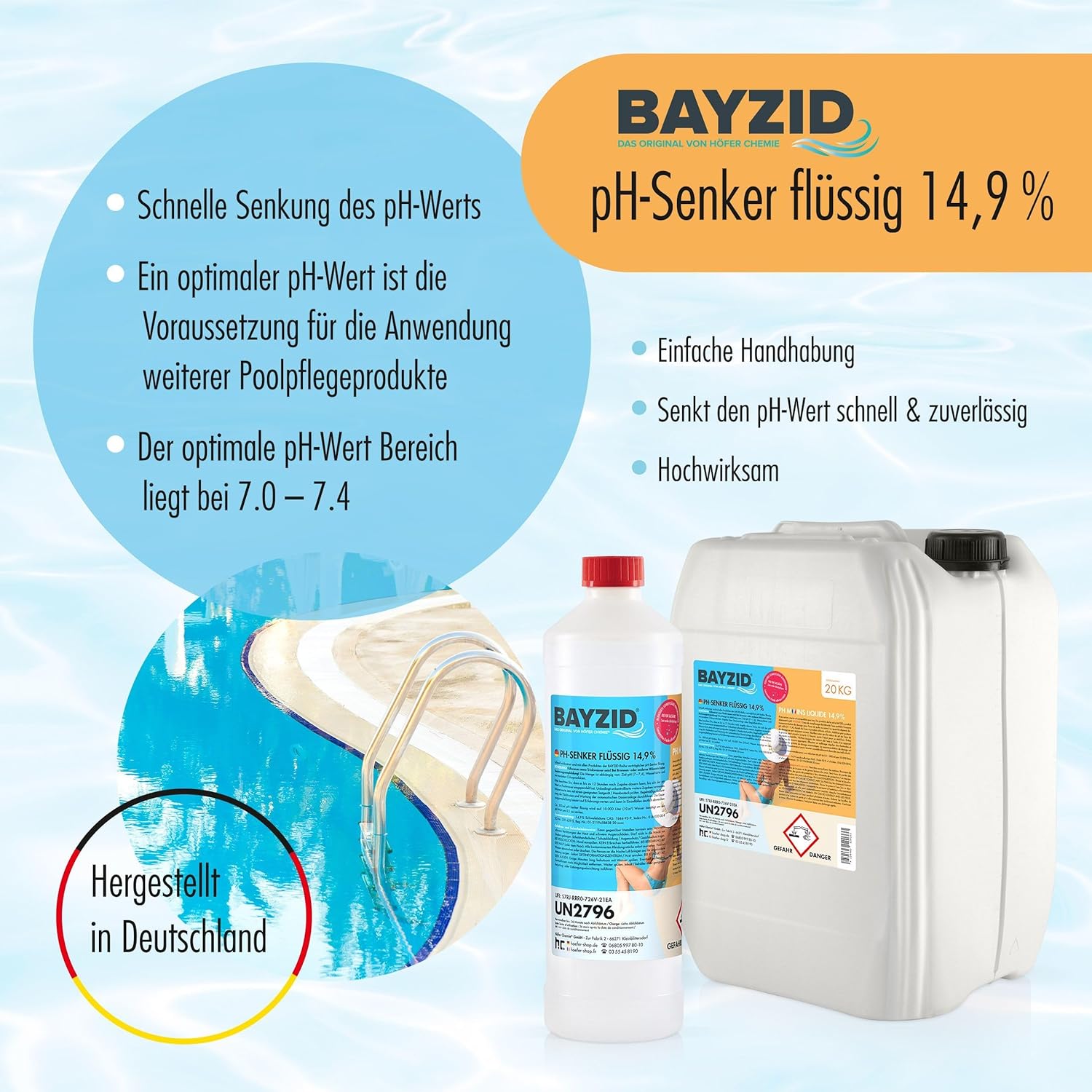 🧼 Zubehör & Pflege – 1 x 10 kg BAYZID pH reducer minus 14.9% by Höfer Chemie for pool and swimming pool to reduce the pH value – Bild 2