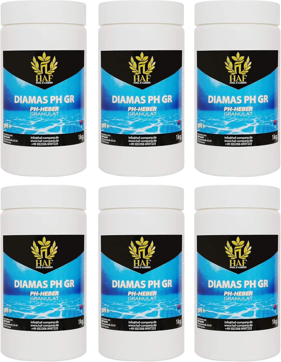 🧼 Zubehör & Pflege – HAF® pH Lifter / pH + / pH Plus Granules 6 kg - For Quick and Reliable Raising and Regulation of pH Value in Pool, Swimming Pool & Whirlpool - Quality: Made in Europe - Quantity: 6 x 1 kg