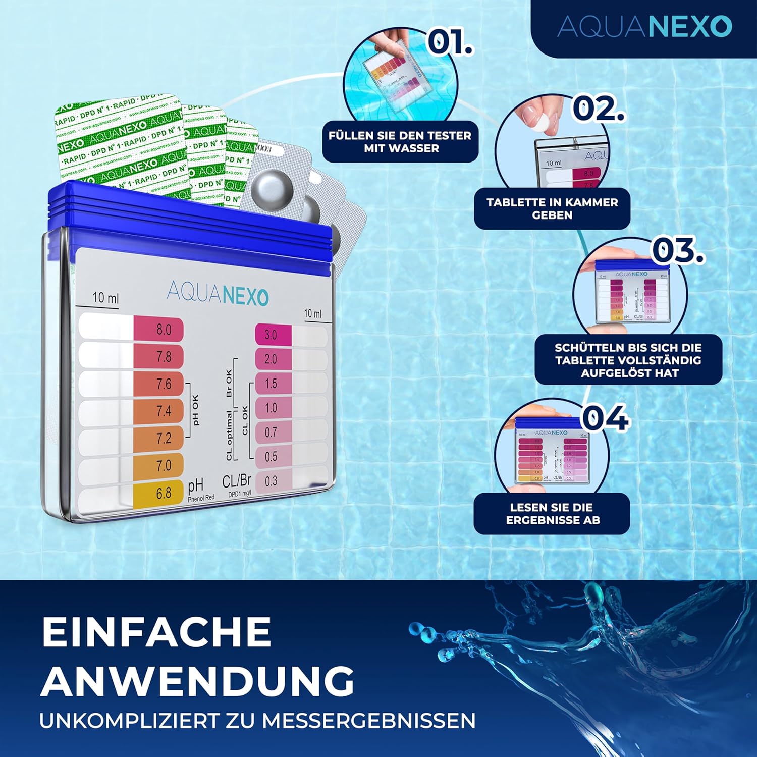 🎯 Whirlpool Gadgets – Pool Tester pH and Chlorine Including 60 Pool Test Tablets, Pool Tester, Pool Water Tester, Shake Tester, Pool pH Tester, Pool Tester Chlorine and pH for Swimming Pool, Paddling Pool – Bild 2