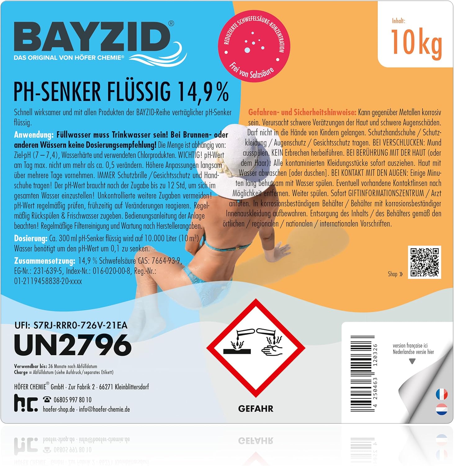🧼 Zubehör & Pflege – 1 x 10 kg BAYZID pH reducer minus 14.9% by Höfer Chemie for pool and swimming pool to reduce the pH value – Bild 3