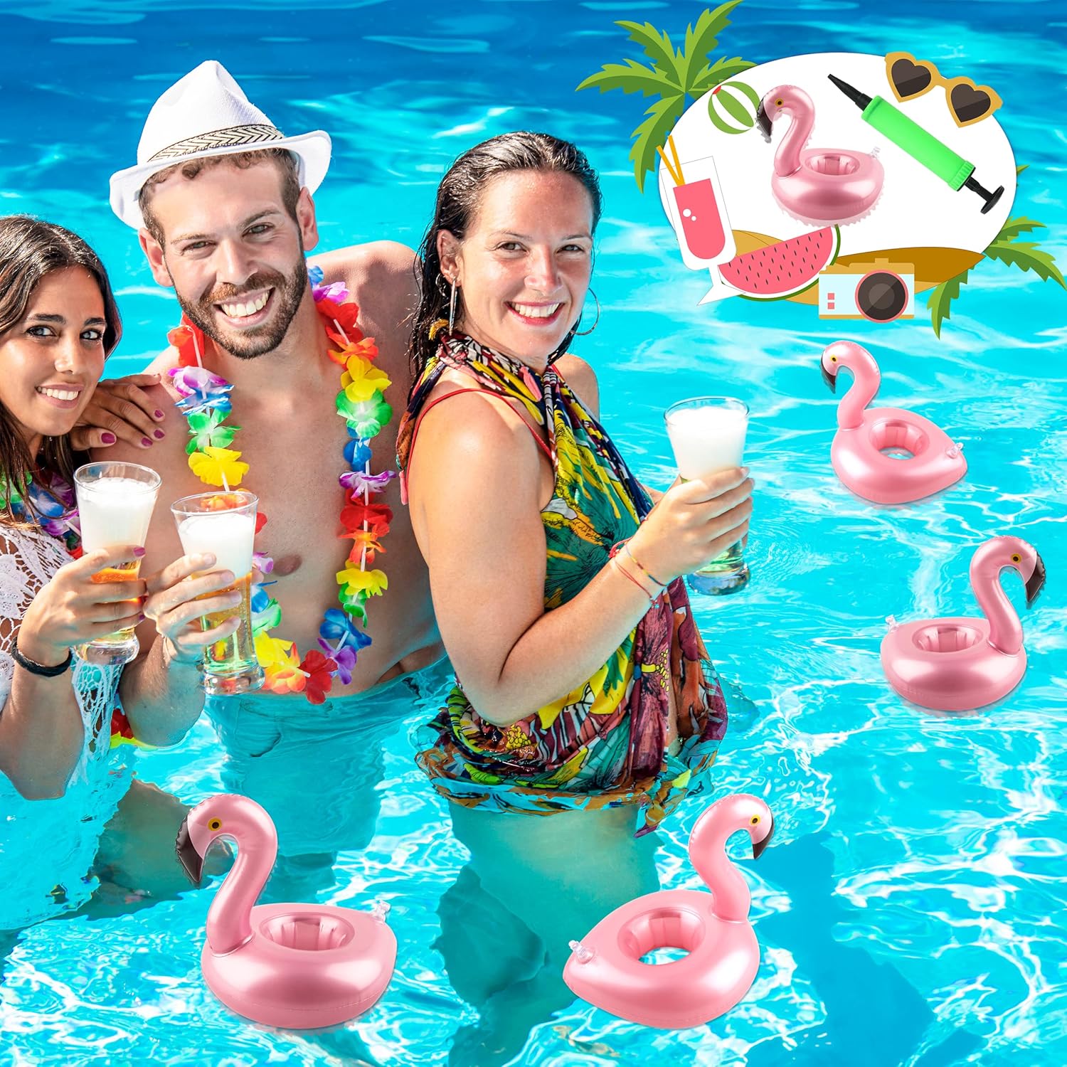 ⭐ Luxus Whirlpools – Aufblasbarer Flamingo-Getränkehalter, roségoldener Flamingo-Getränkehalter, Whirlpool-Getränkebecher-Untersetzer für Sommer-Schwimmbadpartys, 36 Stück – Bild 5