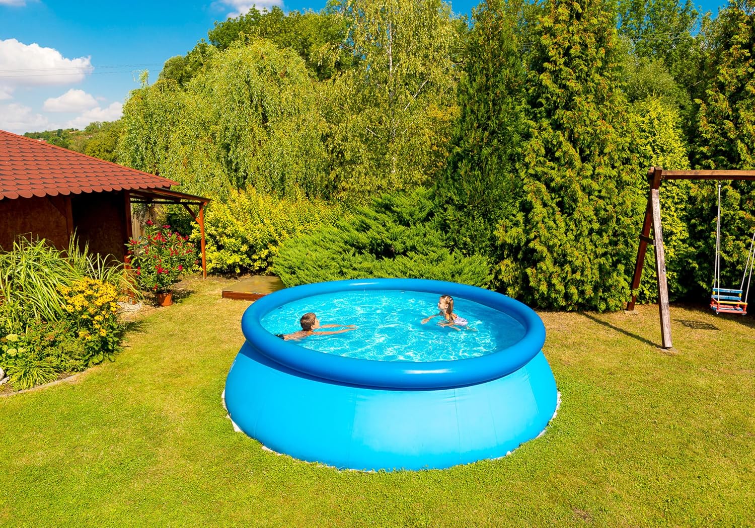 ⭐ Luxus Whirlpools – HAF Swing Quick Up Pool in Blau mit den Maßen 244 x 76 cm | Ca. 2.300 Liter Wasserkapazität | Selbstaufbauendes und selbsttragendes Schwimmbad | Gartenpool/Aufstellpool ohne Filterpumpe – Bild 4