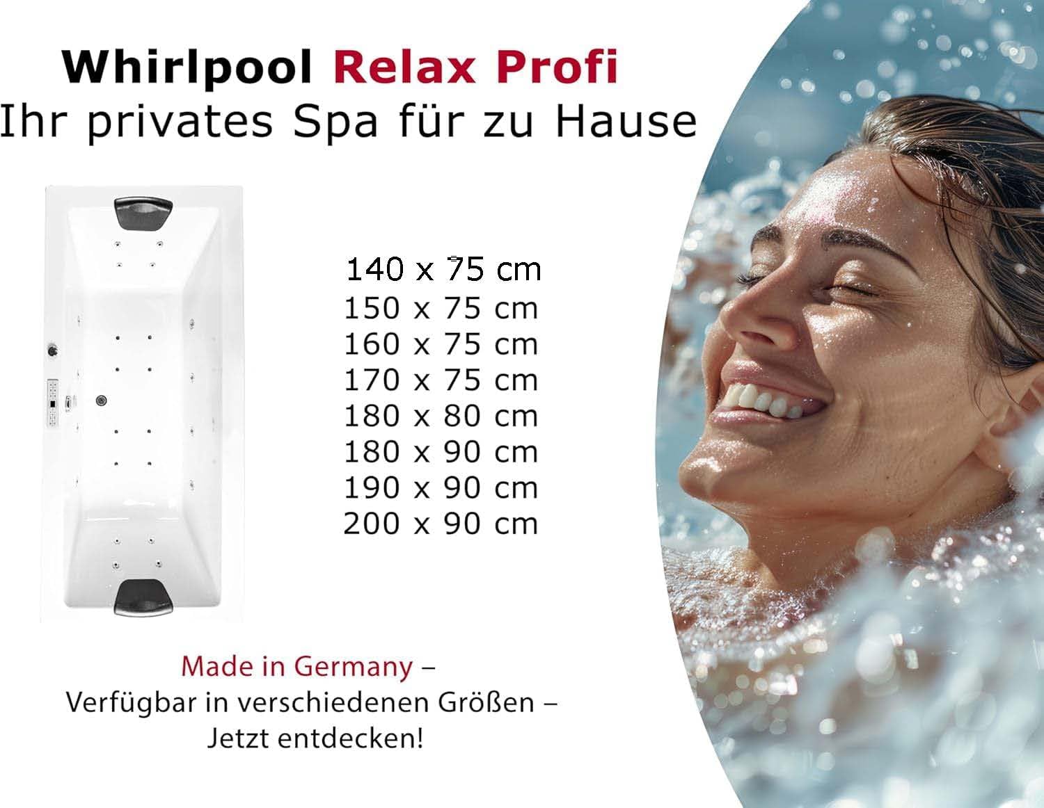 🧼 Zubehör & Pflege – Relax Profi Whirlpool Bathtub - Made in Germany - Corner Mounting (180 x 80 cm) - 24 Massage Nozzles, Heating, Ozone Disinfection, Colour Light & Bluetooth Radio - Without Fittings – Bild 2