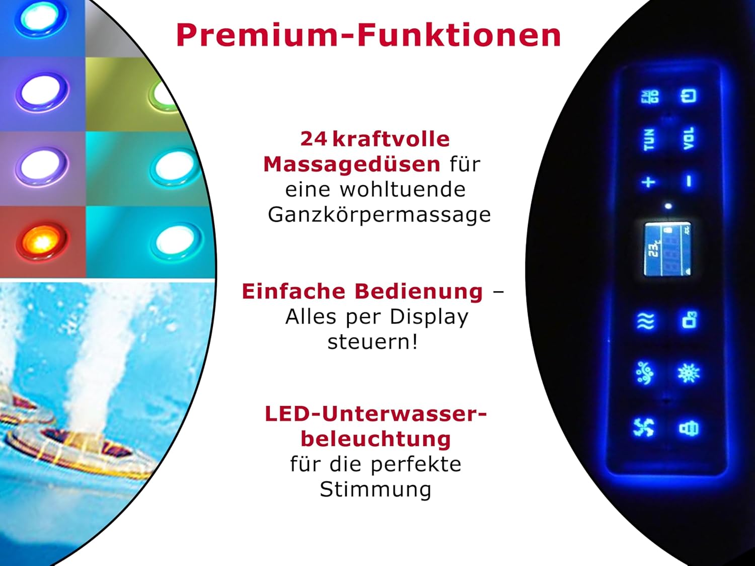 🧼 Zubehör & Pflege – Relax Profi Whirlpool Bathtub - Made in Germany - Corner Mounting (180 x 80 cm) - 24 Massage Nozzles, Heating, Ozone Disinfection, Colour Light & Bluetooth Radio - Without Fittings – Bild 3