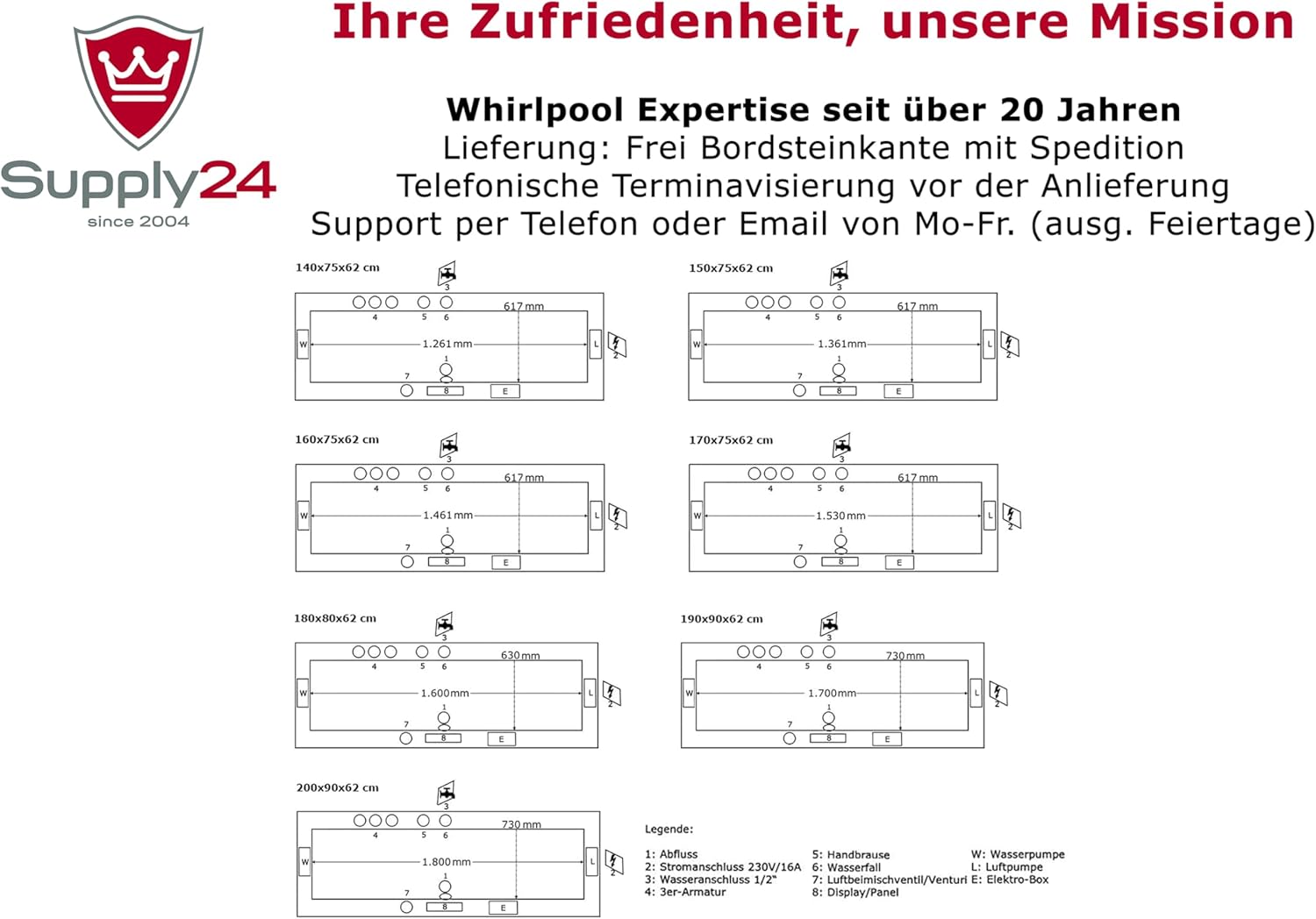 🧼 Zubehör & Pflege – Relax Profi Whirlpool Bathtub - Made in Germany - Corner Mounting (180 x 80 cm) - 24 Massage Nozzles, Heating, Ozone Disinfection, Colour Light & Bluetooth Radio - Without Fittings – Bild 6