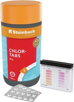 🧼 Zubehör & Pflege – Steinbach Pool Care Test Set | Test Kit for pH Value & Free Chlorine + Chlorine Tablets 20 g | Water Analysis & Disinfection in One Set | Quick Dissolving & pH Neutral | for Pools & Hot Tubs