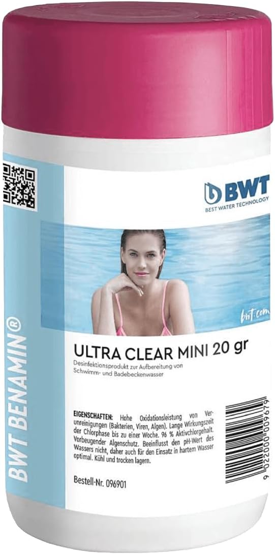 🧼 Zubehör & Pflege – BWT Benamin Ultra Clear Mini | Self-Dosing 20 g Tablets | Ideal for Whirlpool & Above Ground Pools | 5 m³/Tablet | Disinfectant, Algae & Flock Protection | pH Neutral | Up to 10 Days Effect