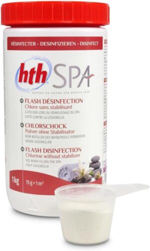 🧼 Zubehör & Pflege – HTH Spa Chlorine Shock Powder 1.0 kg Whirlpool Extreme Effectiveness - Also Against Legionella Instant and Residue-Free Dissolving Powder Compatible with All Filter Types Inorganic