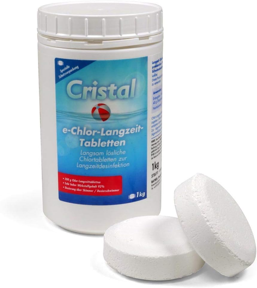 🧼 Zubehör & Pflege – Cristal Chlorine Long-Term Tablets 200 g - 1 kg Bucket with Dosing Float - Slow Dissolving for Pools from 20 m³ - High Active Chlorine Content - Long-term Disinfection – Bild 3
